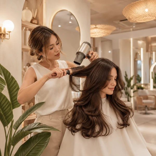 A blow-dry finish in a salon setting
