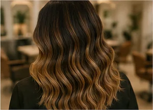 Editorial image of dimensional hand-painted hair colour being applied