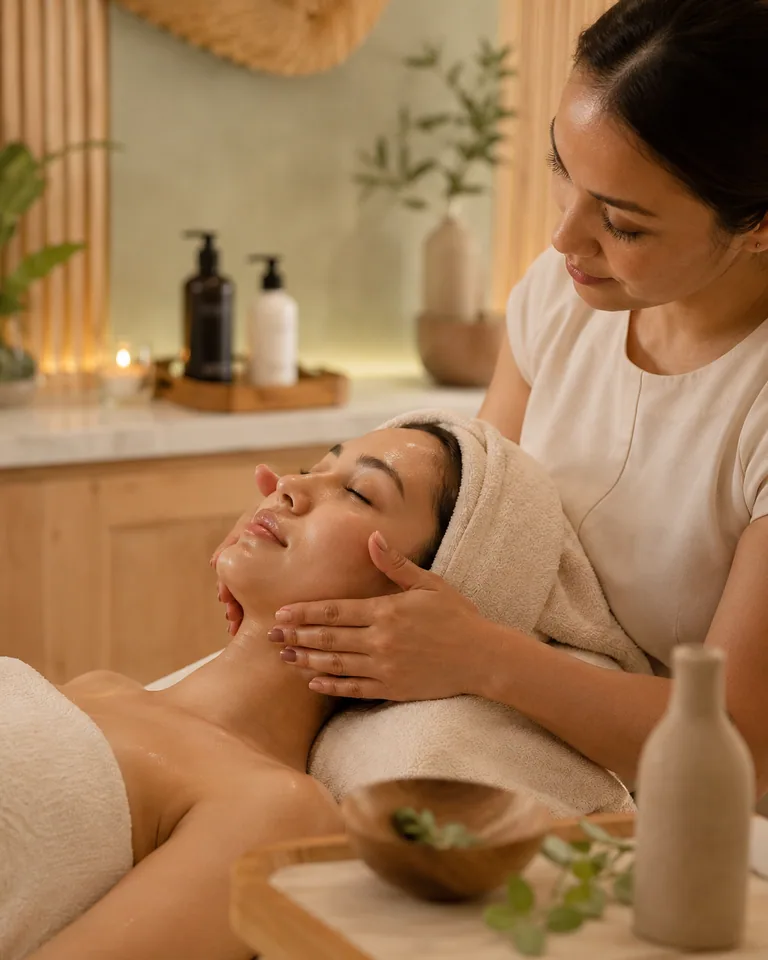 A guest receiving a gentle facial massage during a restorative spa ritual