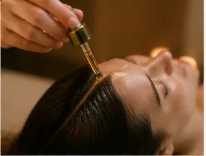 Editorial image of a guest receiving a relaxing scalp treatment